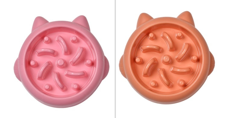 Cat Slow Fedder showing pink bowl and orange bowl