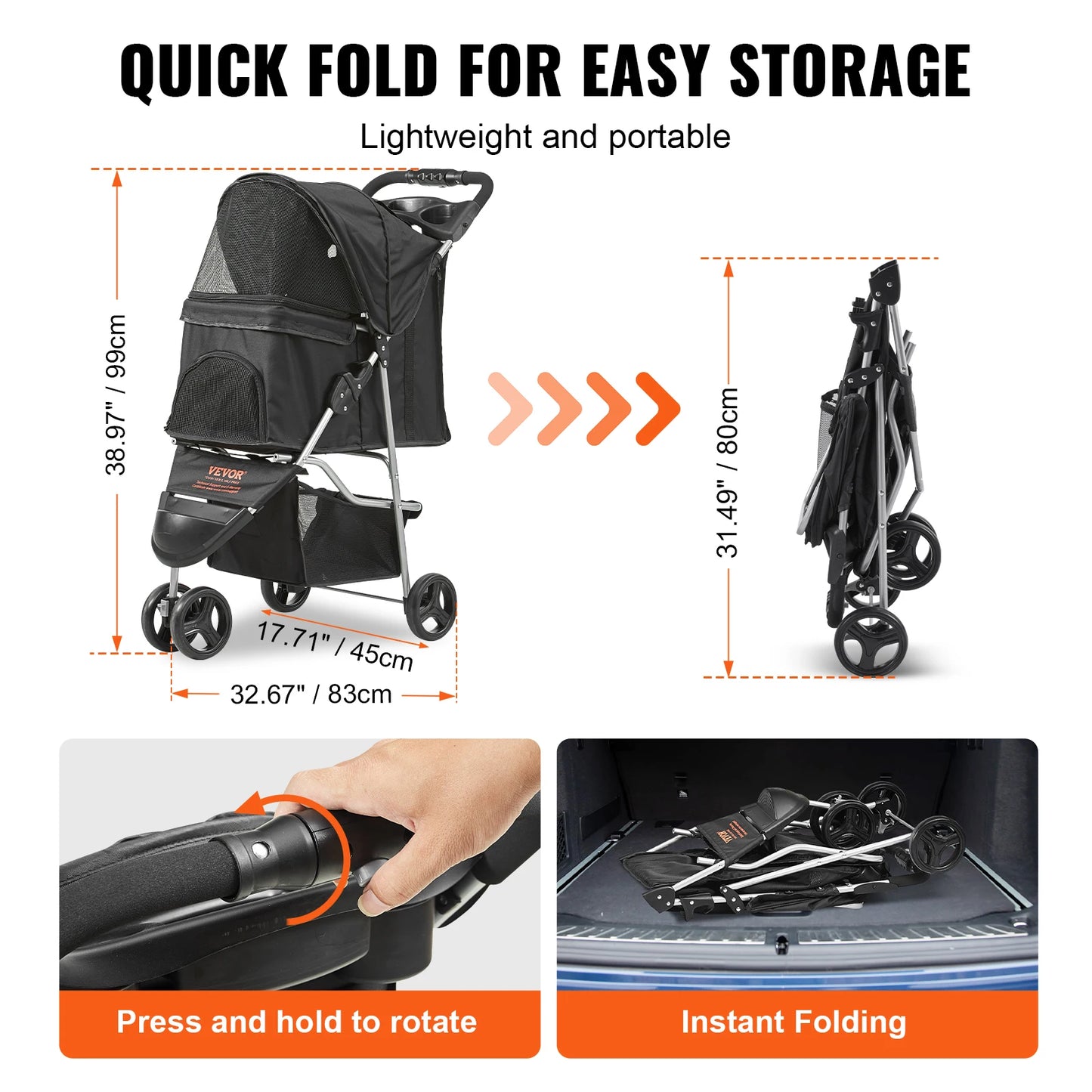 Pet Stroller Showing the folding instructions