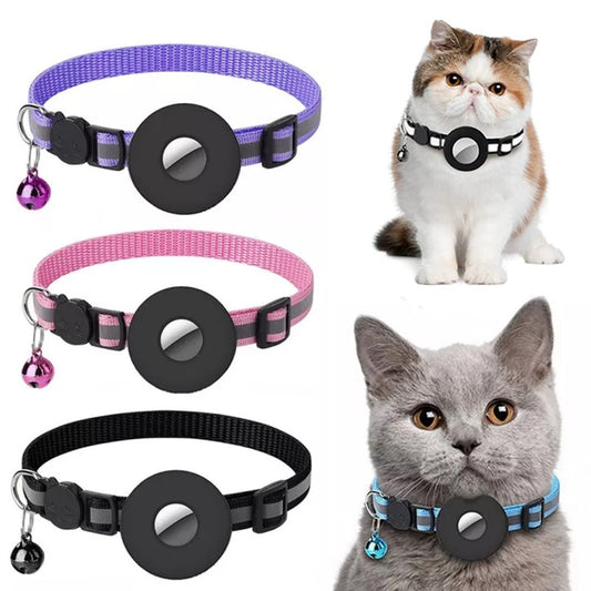 Cat Air Tag Collar for cats, reflective in black, green, pink, purple and white 