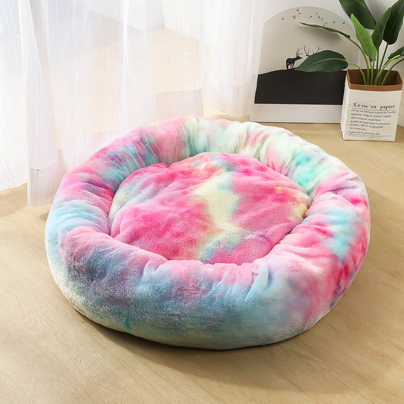 A cozy Multicoloured round cat bed 