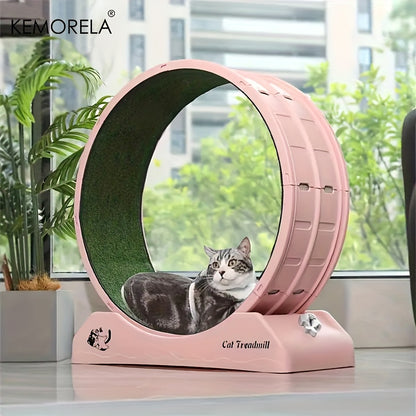 Cat Treadmill in pink showing a happy cat 