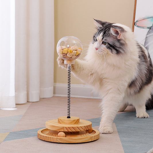 Cat Treats Dispenser Large Hole, Turntable being played with by a large cat. 