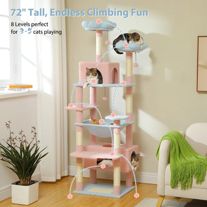 Cat Trees With Cats Playing Happily on a 72 inch cat tree 