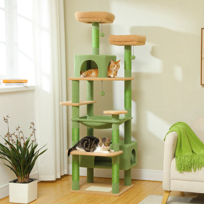 Cat Trees  in green colour With Cats Playing Happily