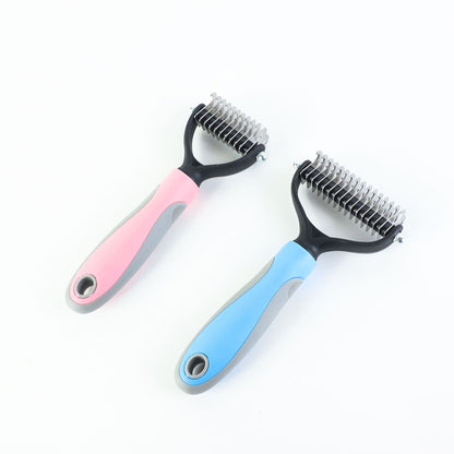 deshedding brush in blue and pink 