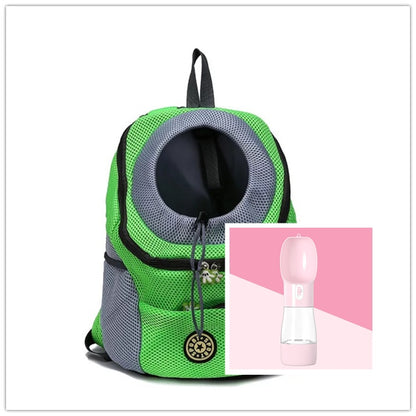 Green colorful Dog Backpack plus Pink Bottle Gift 