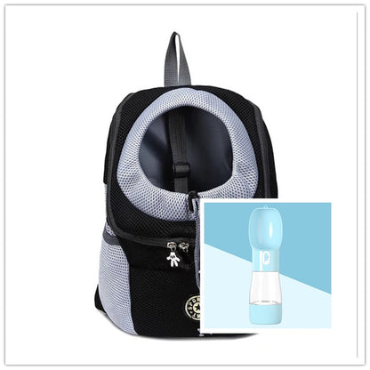 Dog Backpack in black with blue bottle gift 