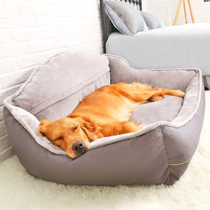 Dog Bed Collection with a happy sleeping dog 