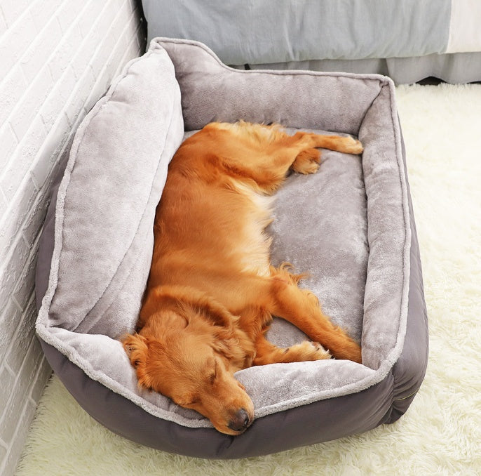 Dog Bed Collection with a happy sleeping dog 