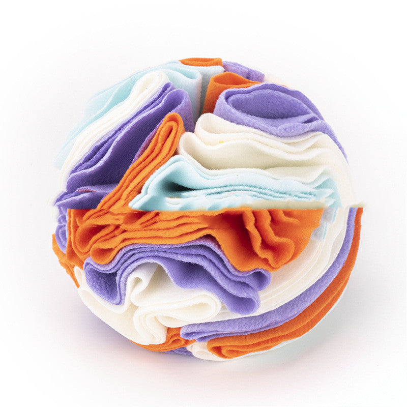 Dog Snuffle Ball  in white orange and purple 