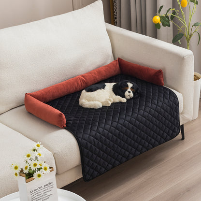 Dog Sofa Bed, Waterproof and comfortably protecting your sofa while pampering your pet in a black and red color.