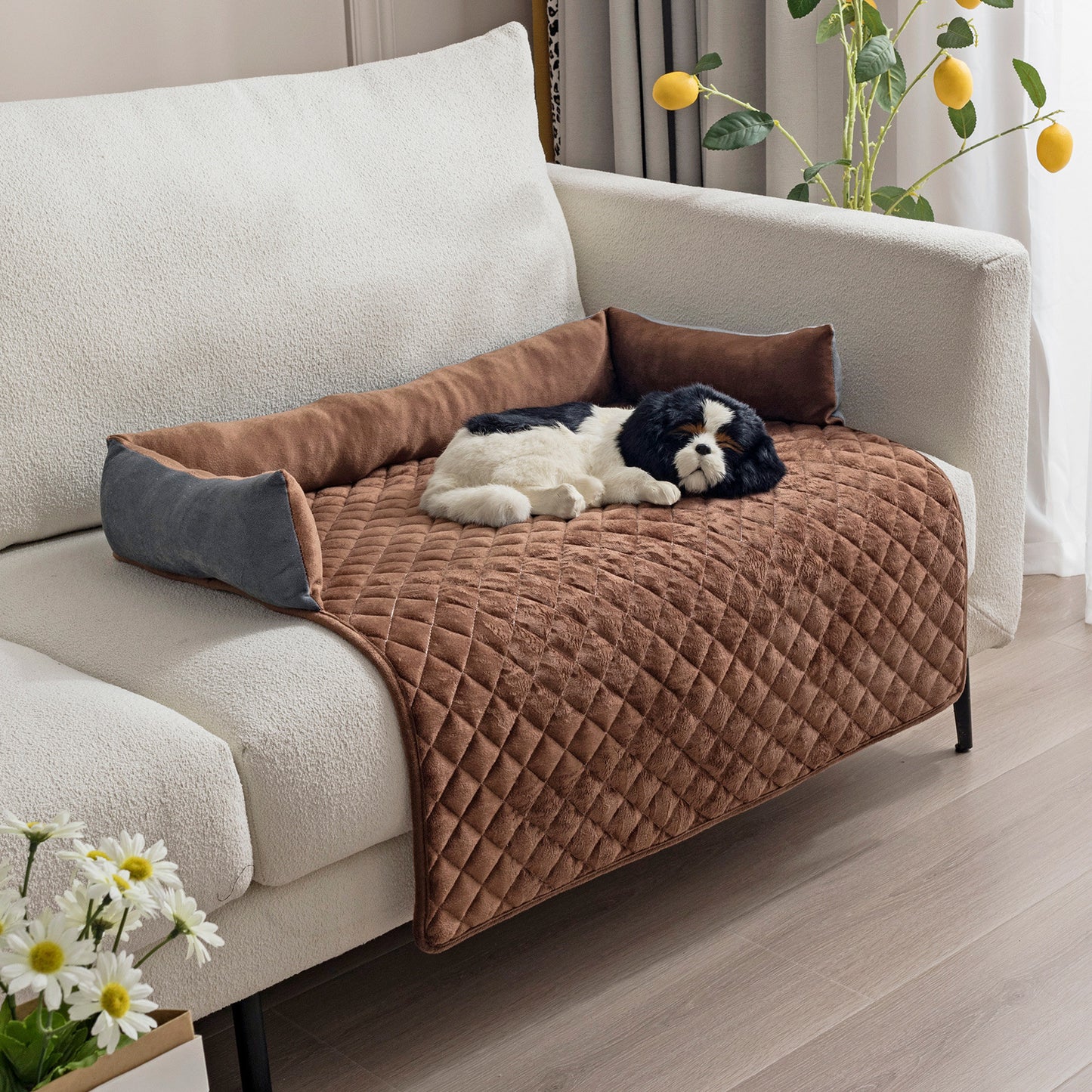 Dog Sofa Bed, Waterproof and comfortably protecting your sofa while pampering your pet in a brown colour.