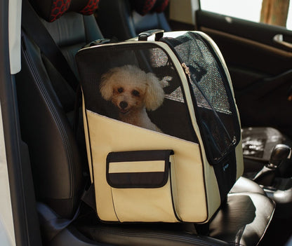 Dog Stroller Used in the Car as transport with a happy dog inside