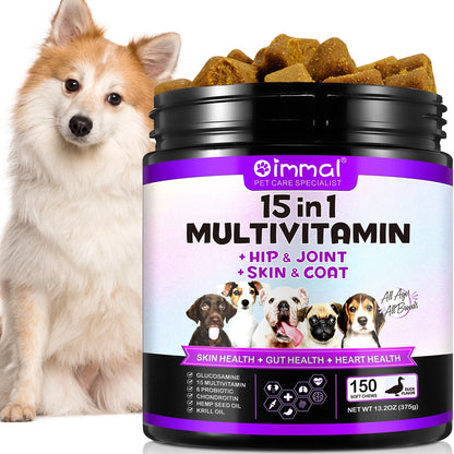 Dog Vitamins showing the lael and a cute dog 