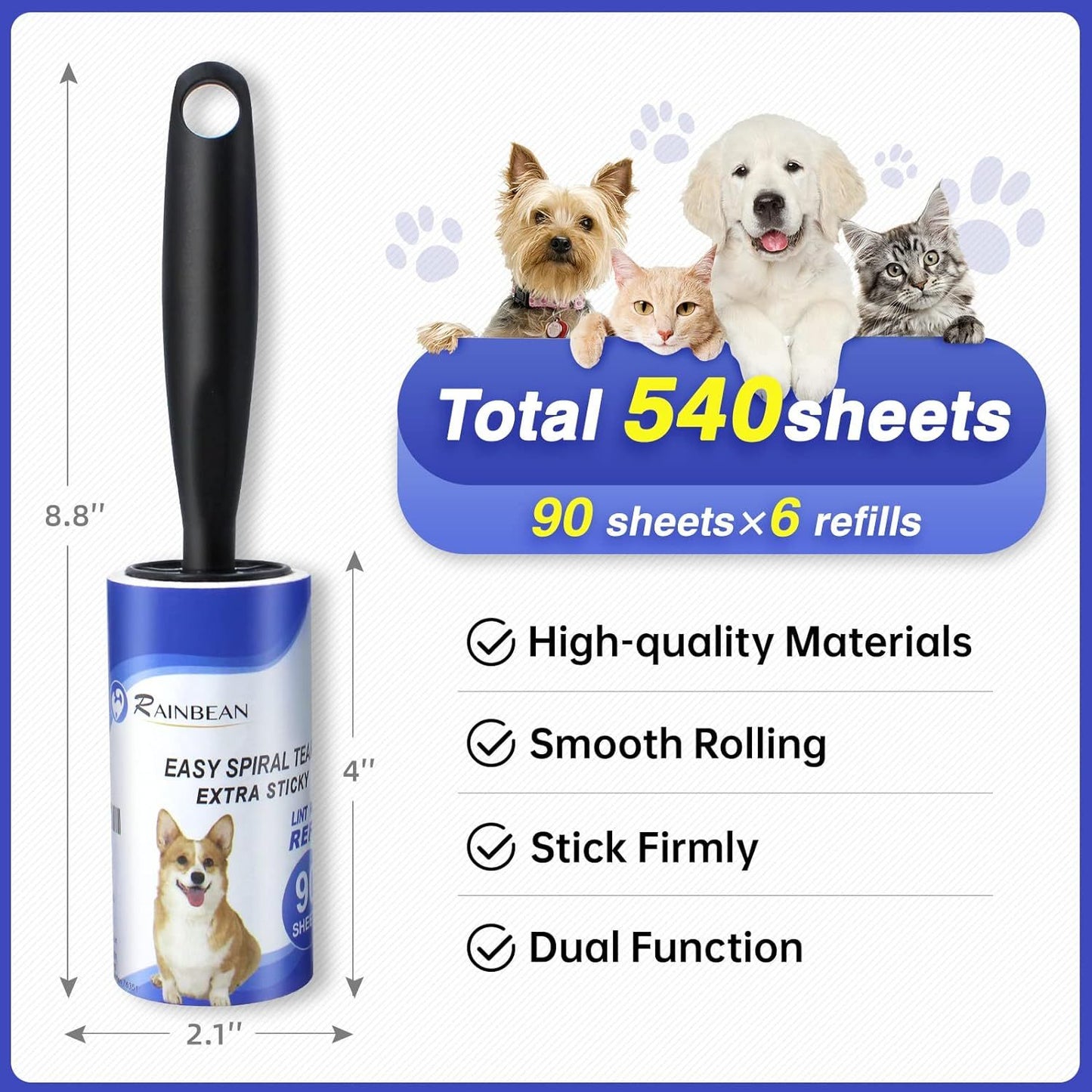 Pet Hair Lint Roller 540 Sheets 