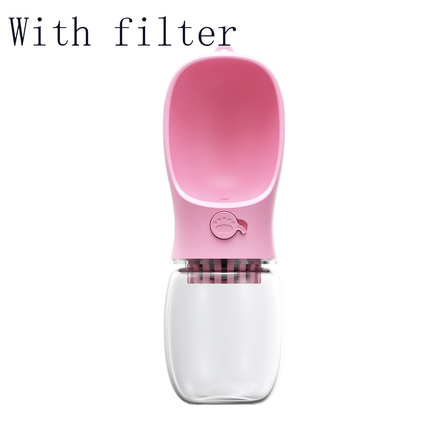 Portable Dog Water Bottle in pink with filter 