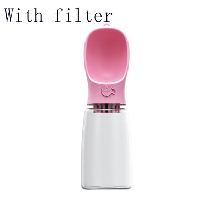 Portable Dog Water Bottle in pink with another filter 