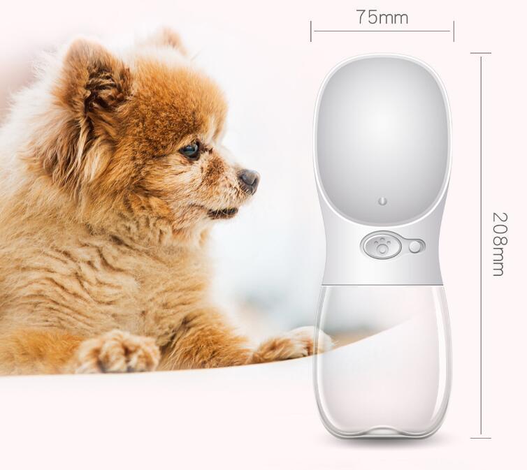 Portable Dog Water Bottle in white showing dimensions 