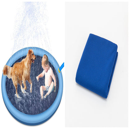 Splash Pad for Dogs with a baby and a dog enjoying the cooling water 